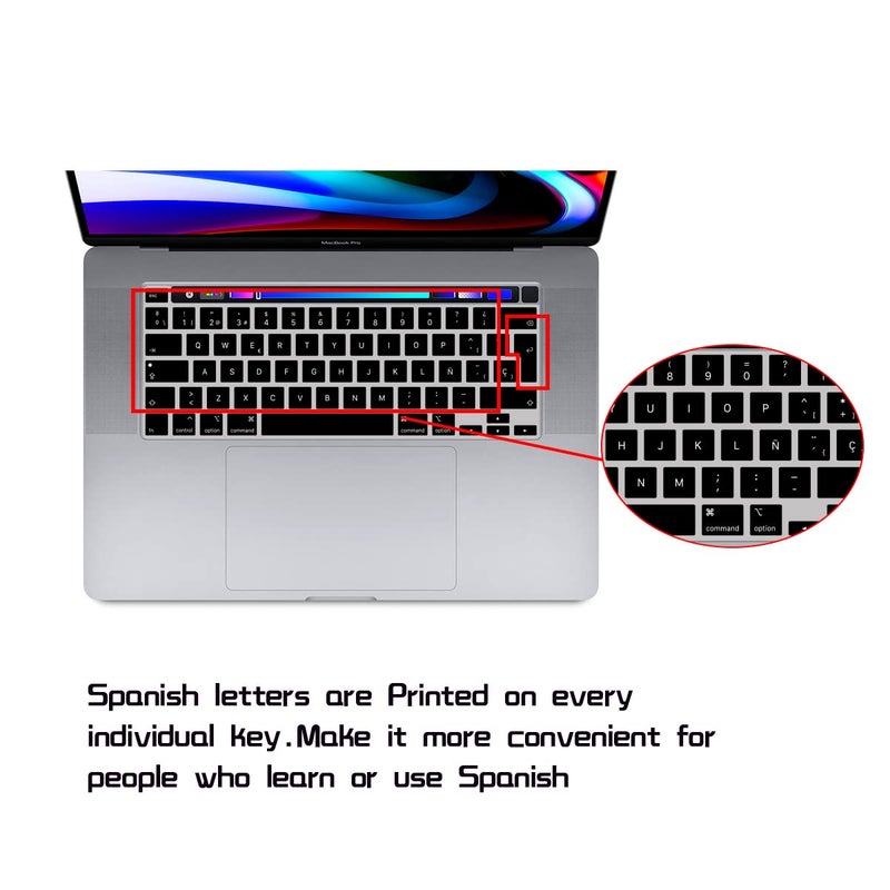 HRH Spanish ESP Language Silicone Keyboard Cover Protector for MacBook Pro 13 inch 2020 (Model A2289 / A2251 / A2338 M1 Chip) and for Pro 16" 2019 (Model A2141),European Version - Image 1